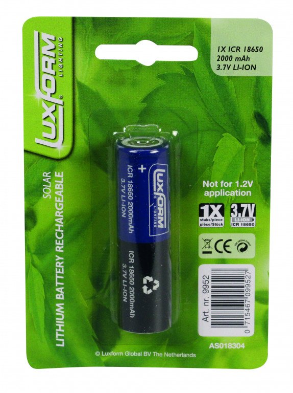 1x 2000 mAh Li-Ion 3,7V 18650 Batterij