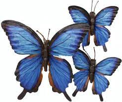 Vlinder 1big and 2 small blauw zijde 15x15x2.5cm