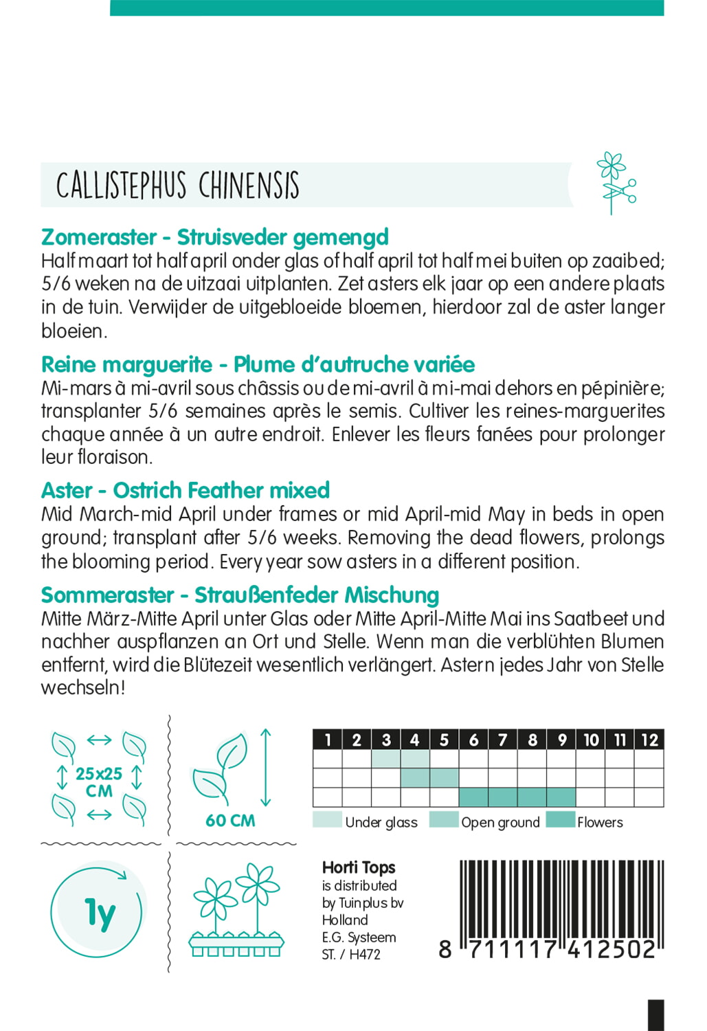 HT Callistephus, Zomeraster Struisveder gemengd