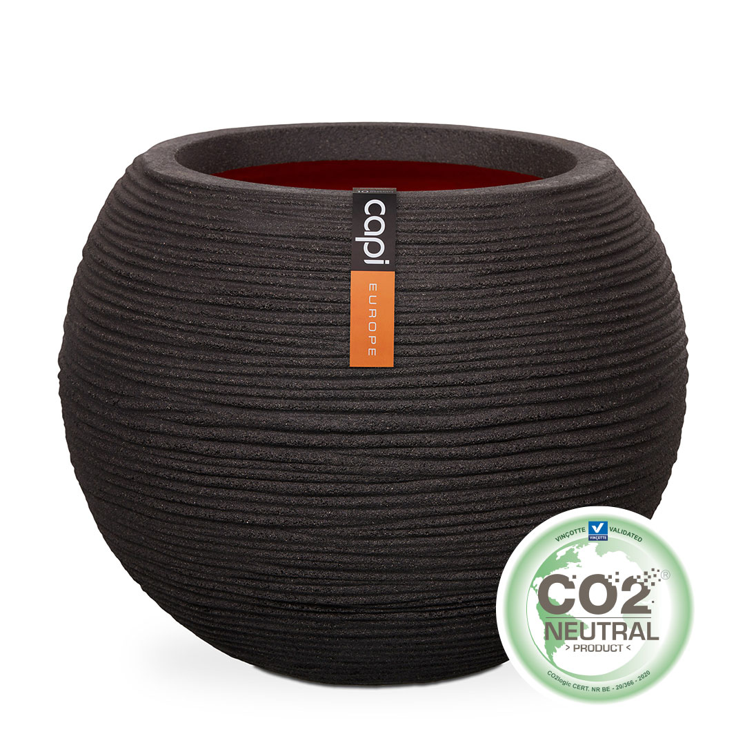 Pot Bol Rib zwart D62 H48cm