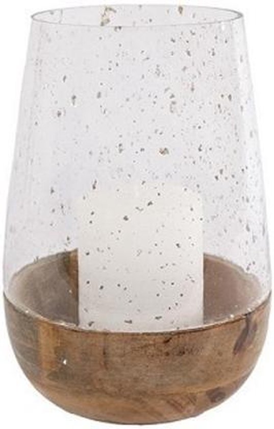 Sfeerlicht druppel glas/hout steenslag dia 12.5x17cm
