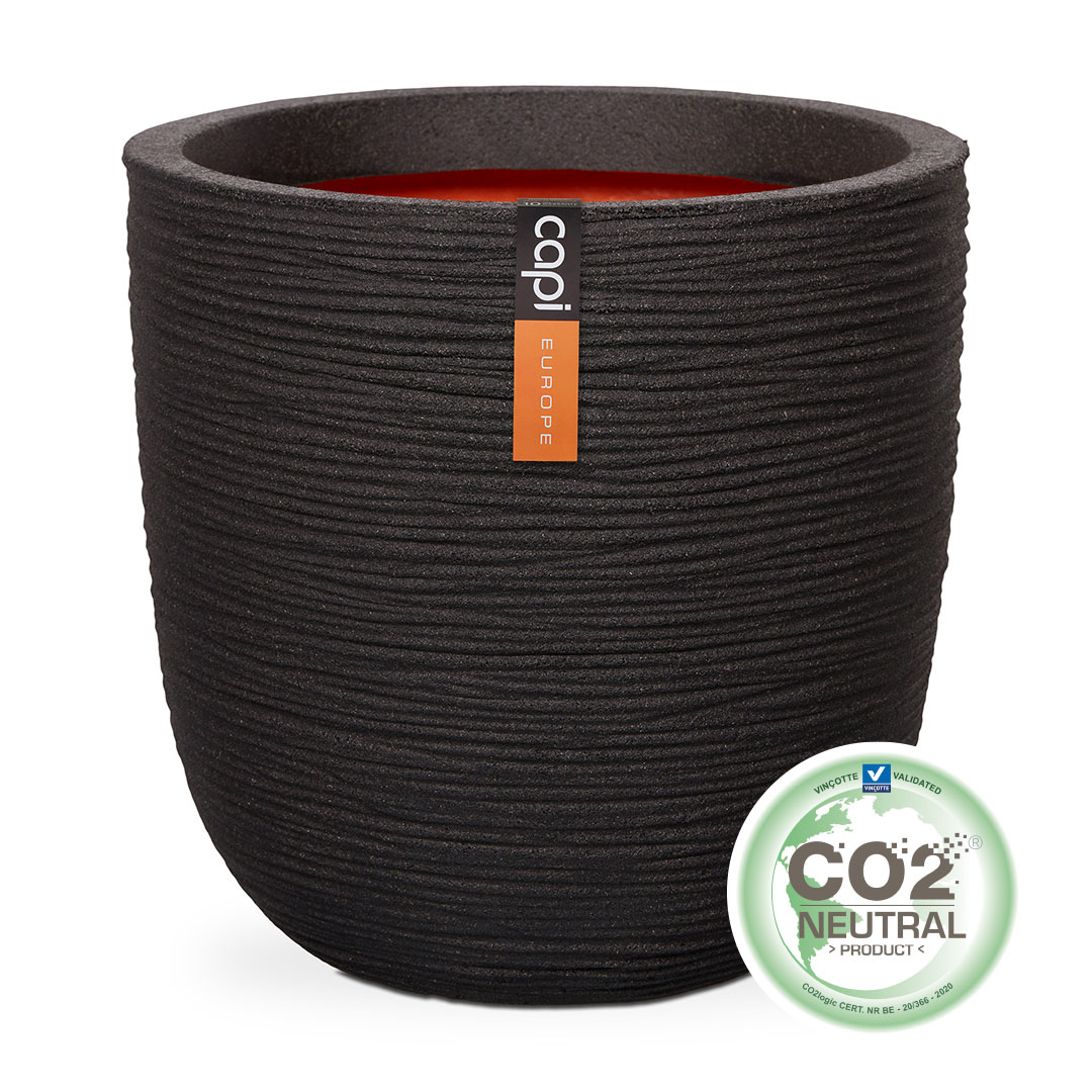 Pot Bol Rib zwart H35 D34cm
