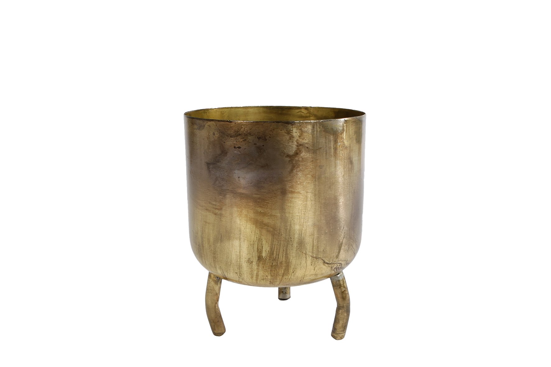 Bloempot rond 'Luca' S oud goud metaal