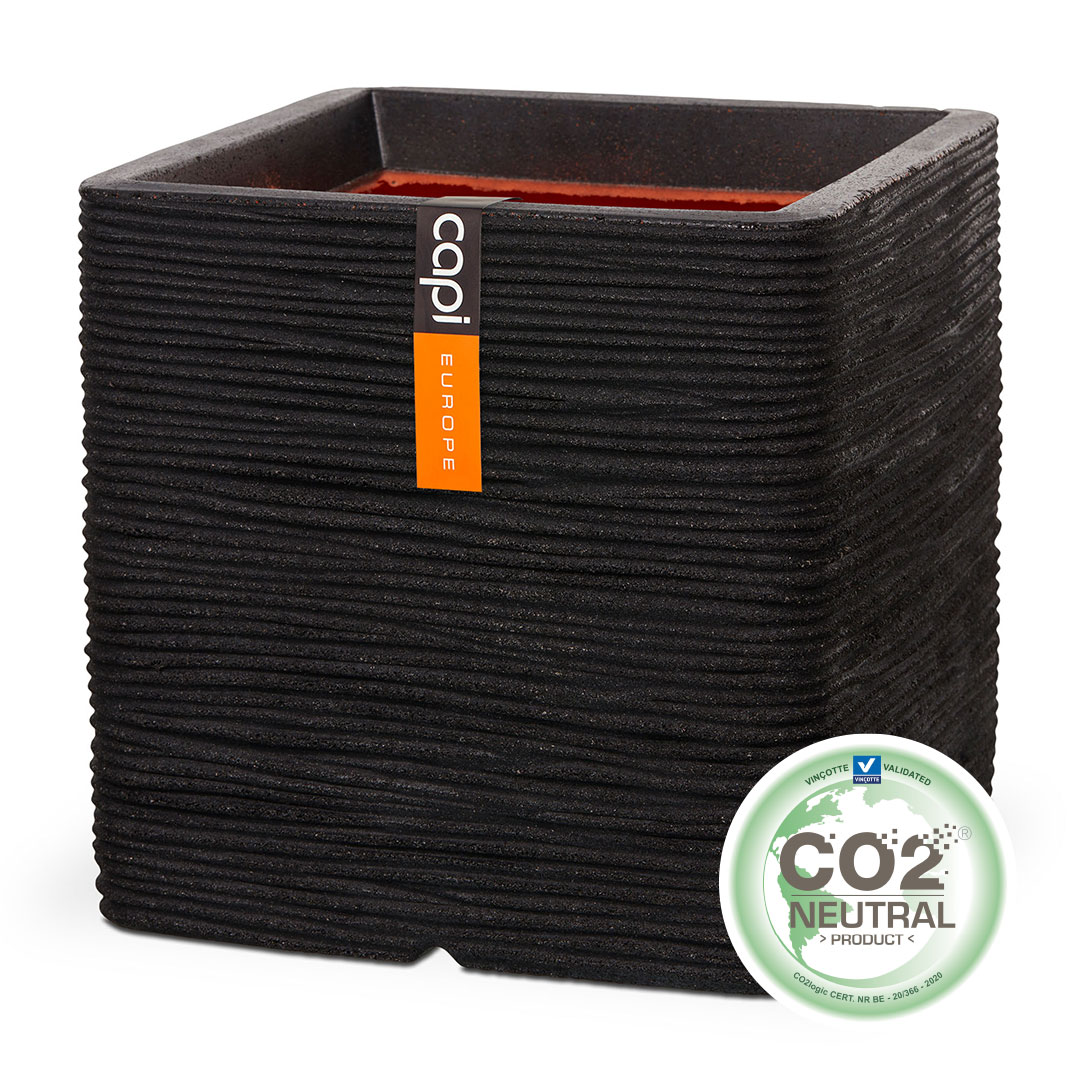 Pot Vierkant Rib zwart B40 H40cm