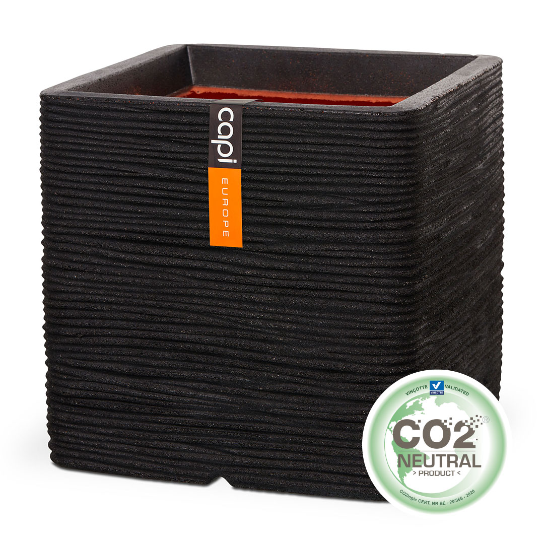 Pot Vierkant Rib zwart B30 H30cm