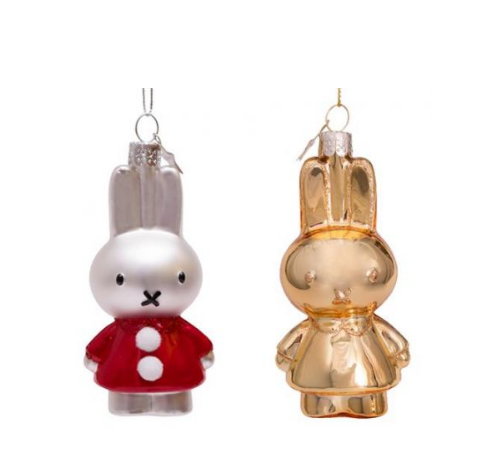 Vondels Kerstbal set Nijntje goud en rood kertsjurkje