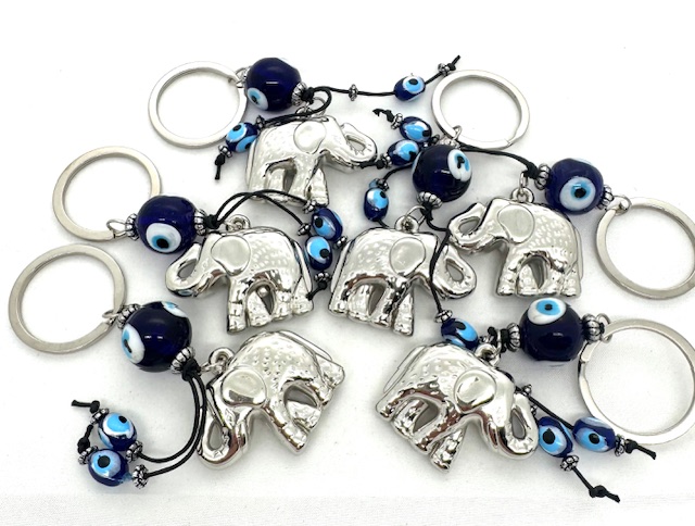 blauwe boze oog sleutelhanger met olifant set van 6