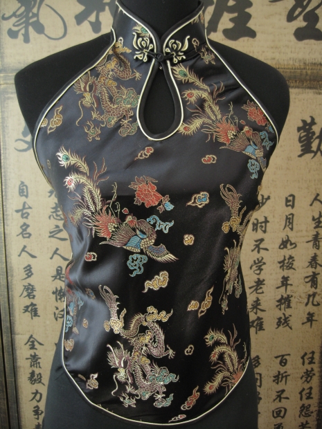 Chinese topje met opening en draak (zwart)