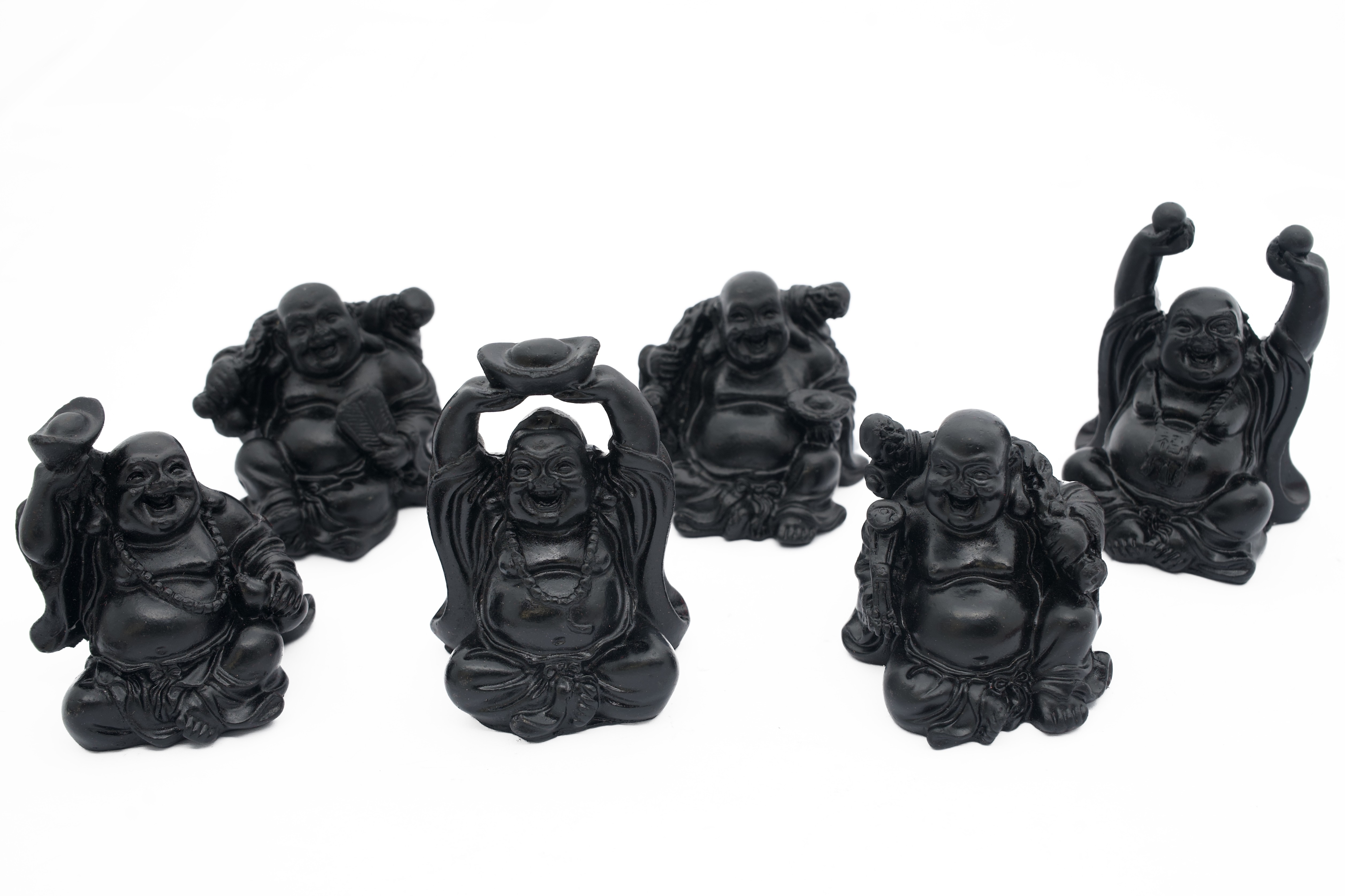 8cm Boeddha set Zwart 6 stuks zittend