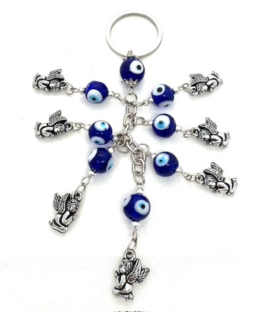 blauwe boze oog sleutelhanger met engeltjes Set van 6