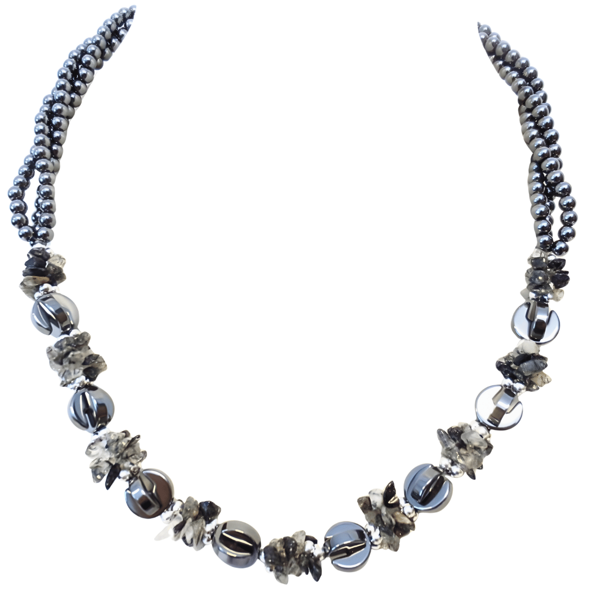 Zwart/Grijs,bloemetje ketting