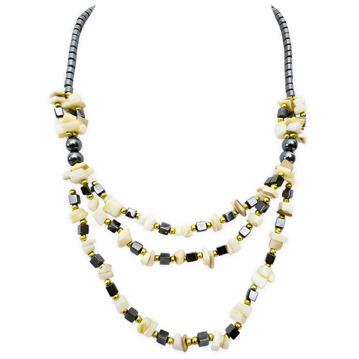 stenen en hematietketting Schelp 3 lagen