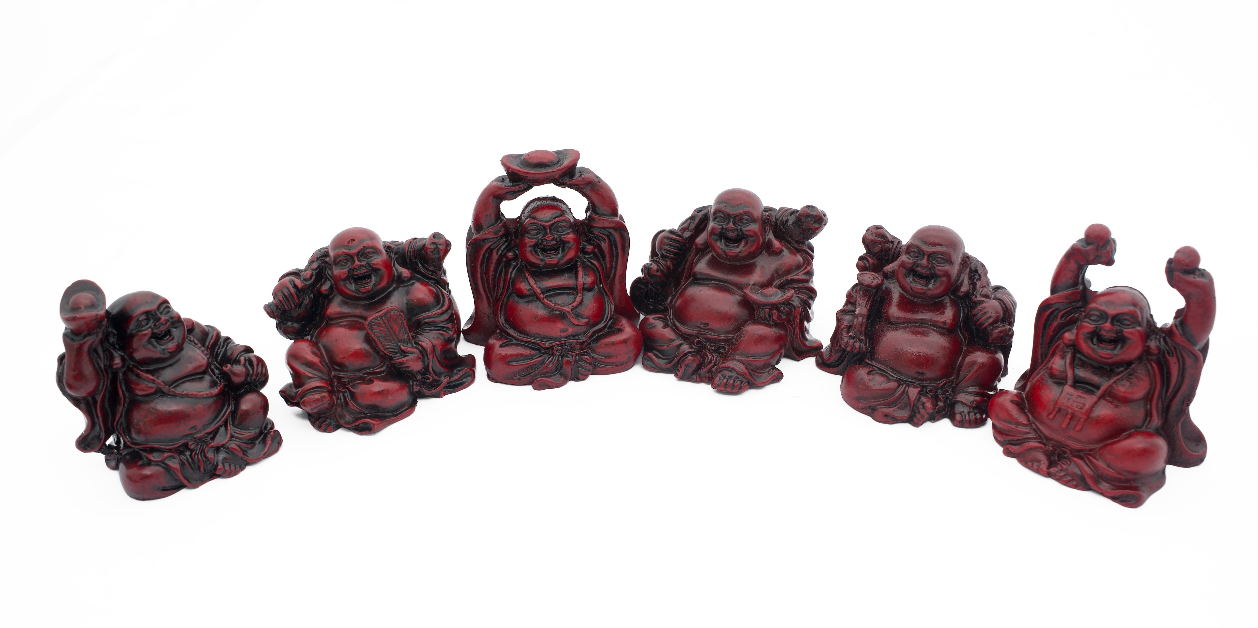 8cm Boeddha set Rood 6 stuks zittend