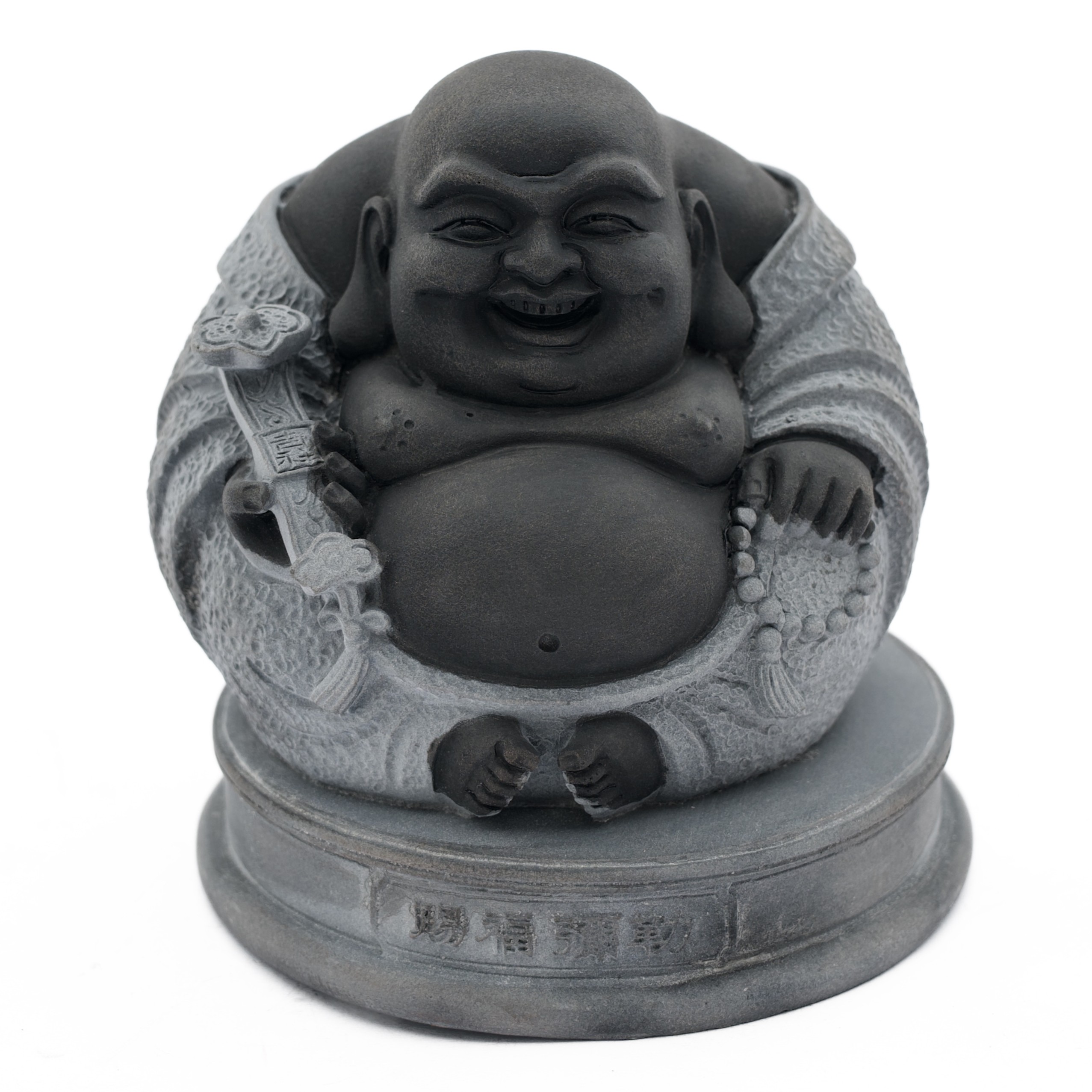 Mi-Lo-Fo (Maitreya) Hematiet zittend op altaar met Ruyi