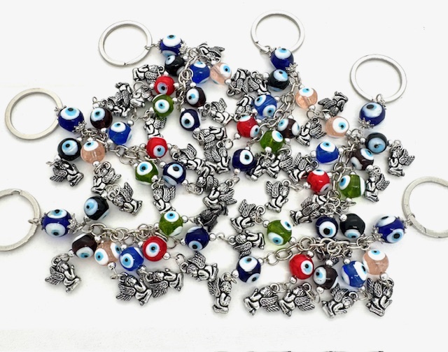 gemixed blauwe boze oog sleutelhanger met Engel Set van 6