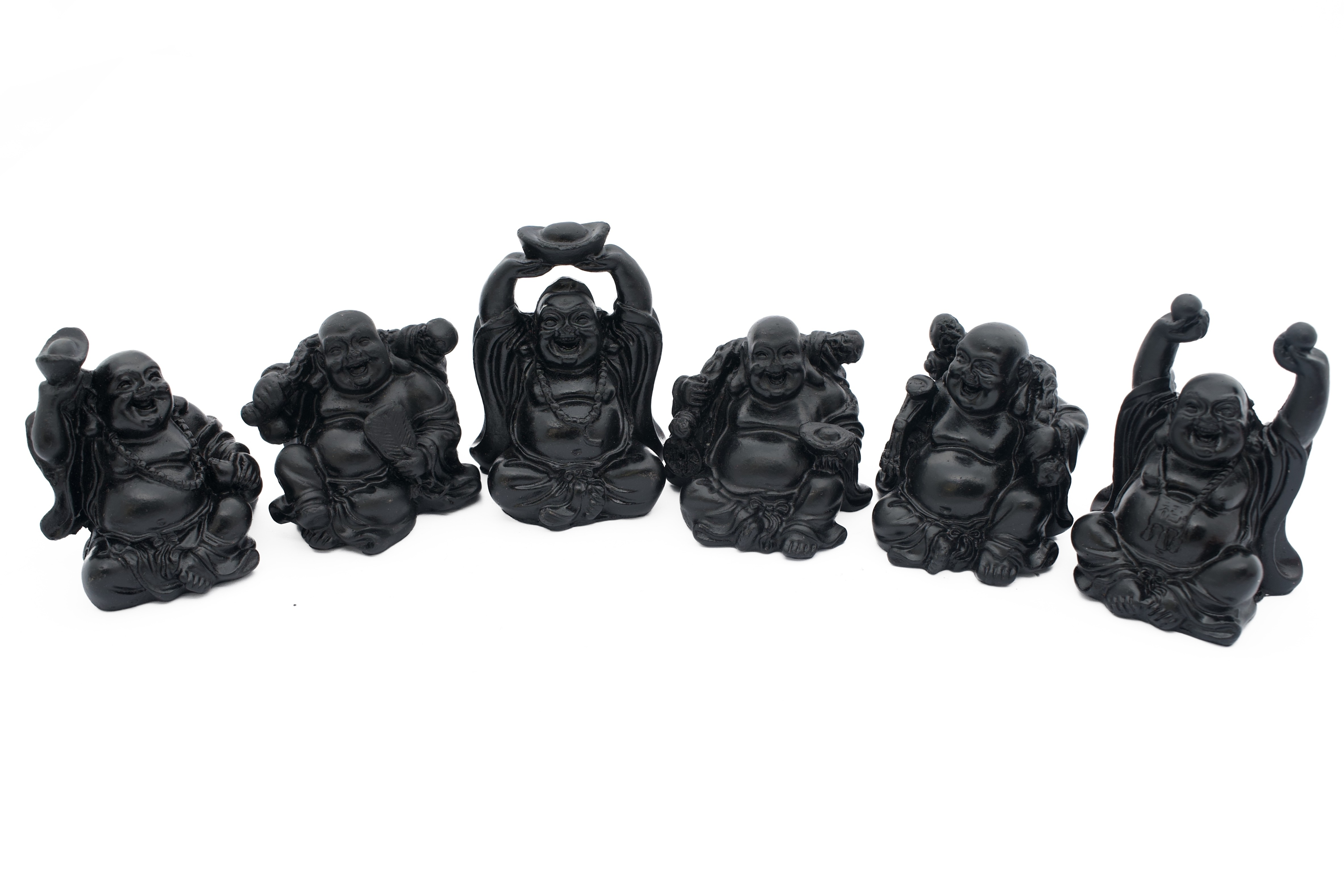 8cm Boeddha set Zwart 6 stuks zittend