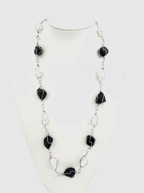 Grote Chakra Ketting Onyx & Milky Quartz