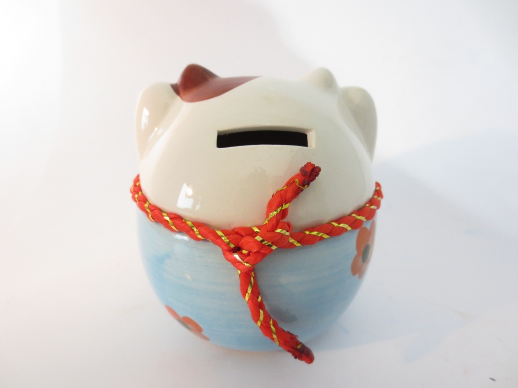 Dikke Lucky cat  rose & geel