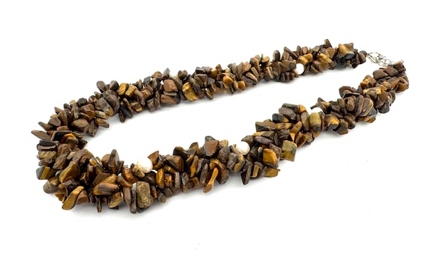 Middel stenenketting tiger-eye met parels