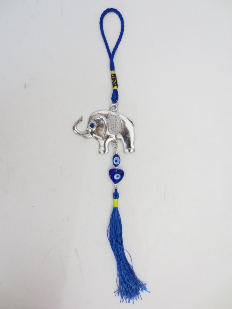 blauwe boze oog hanger met olifant set van 6 stuks