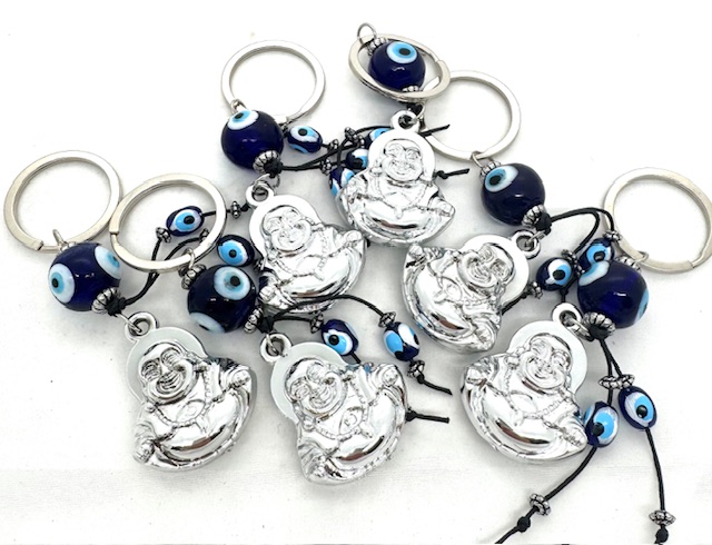 blauwe boze oog sleutelhanger met Boeddha II set van 6