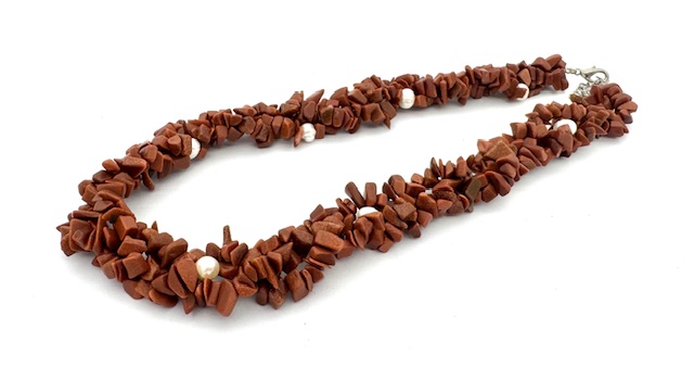 Middel stenenketting goldstone met parels