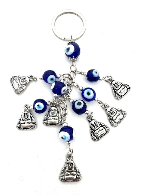 blauwe boze oog sleutelhanger met Boeddha Set van 6