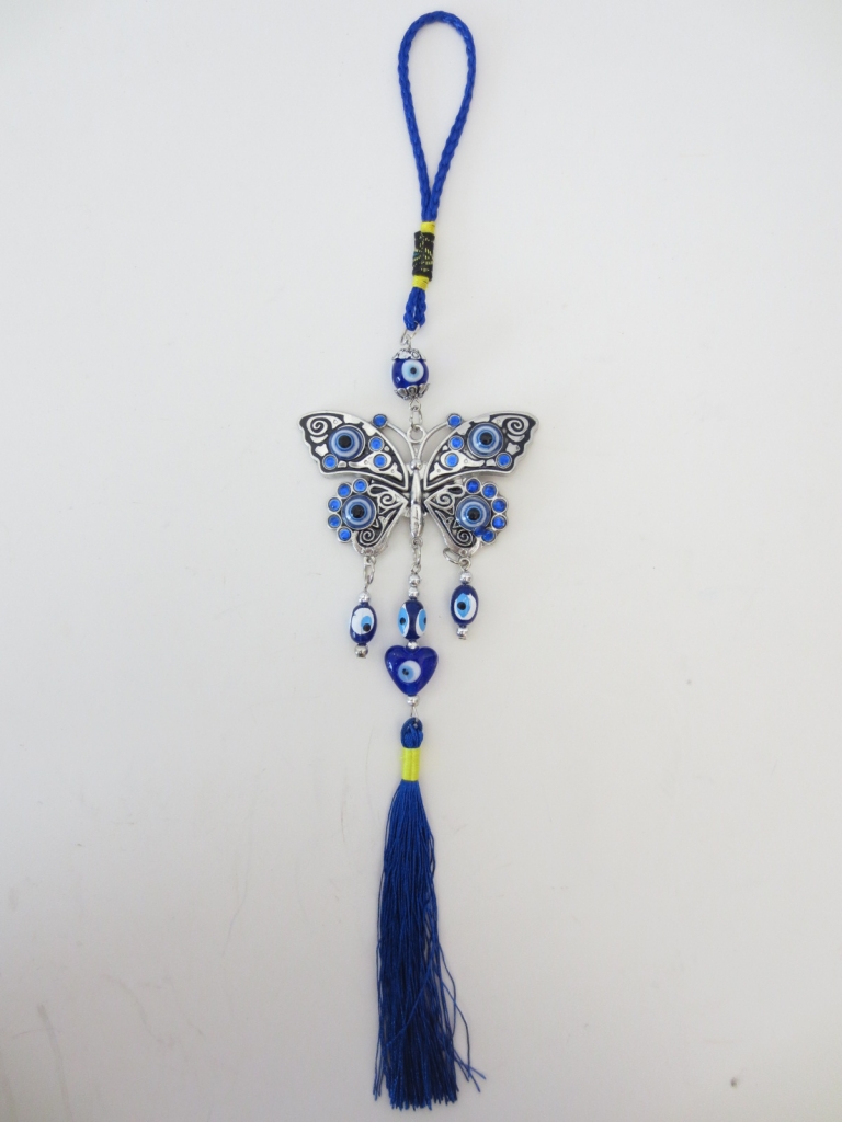 blauwe boze oog hanger met vlinder Set van 6