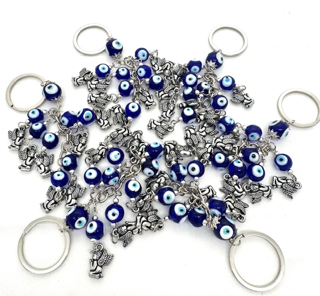blauwe boze oog sleutelhanger met engeltjes Set van 6