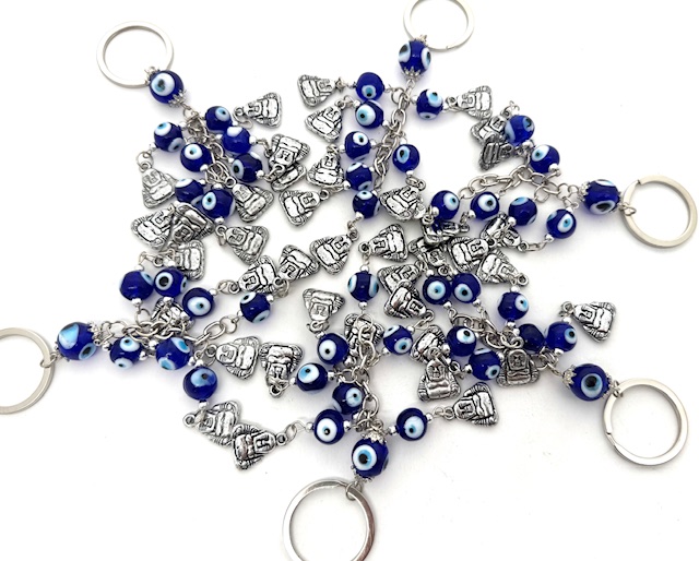 blauwe boze oog sleutelhanger met Boeddha Set van 6