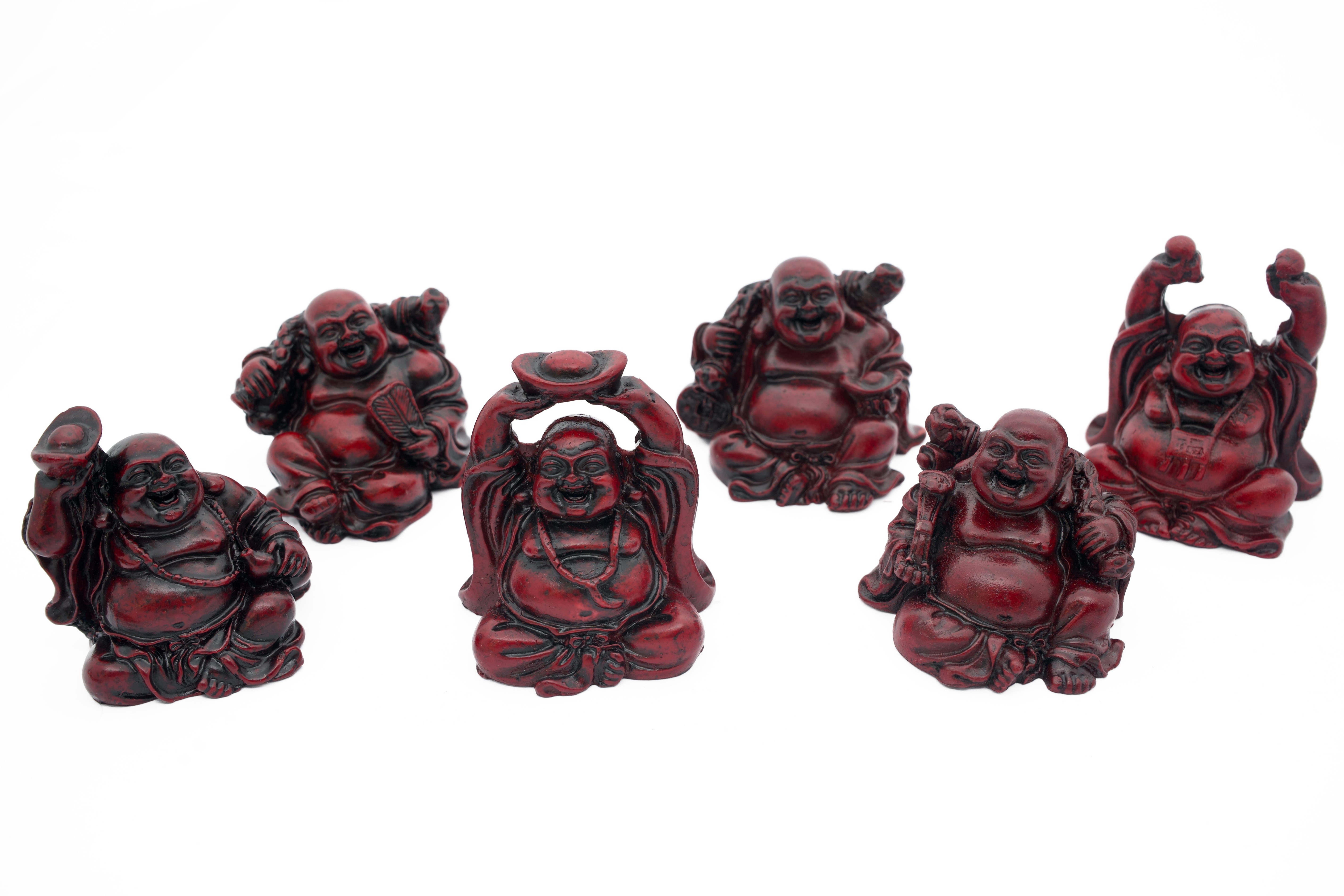 8cm Boeddha set Rood 6 stuks zittend