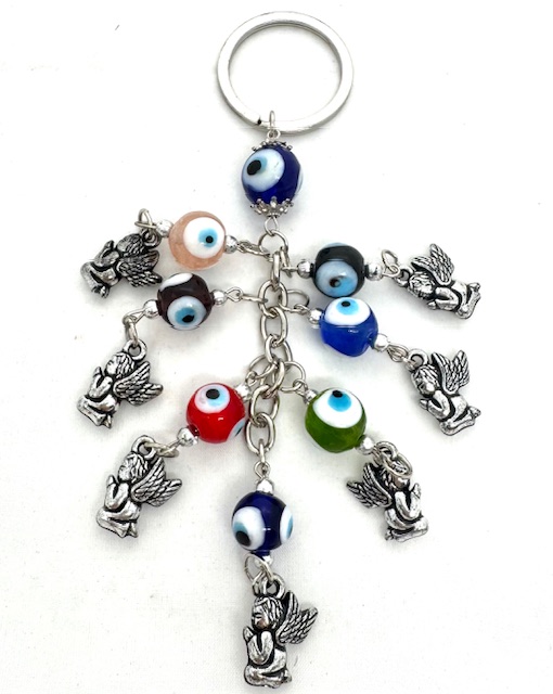 gemixed blauwe boze oog sleutelhanger met Engel Set van 6