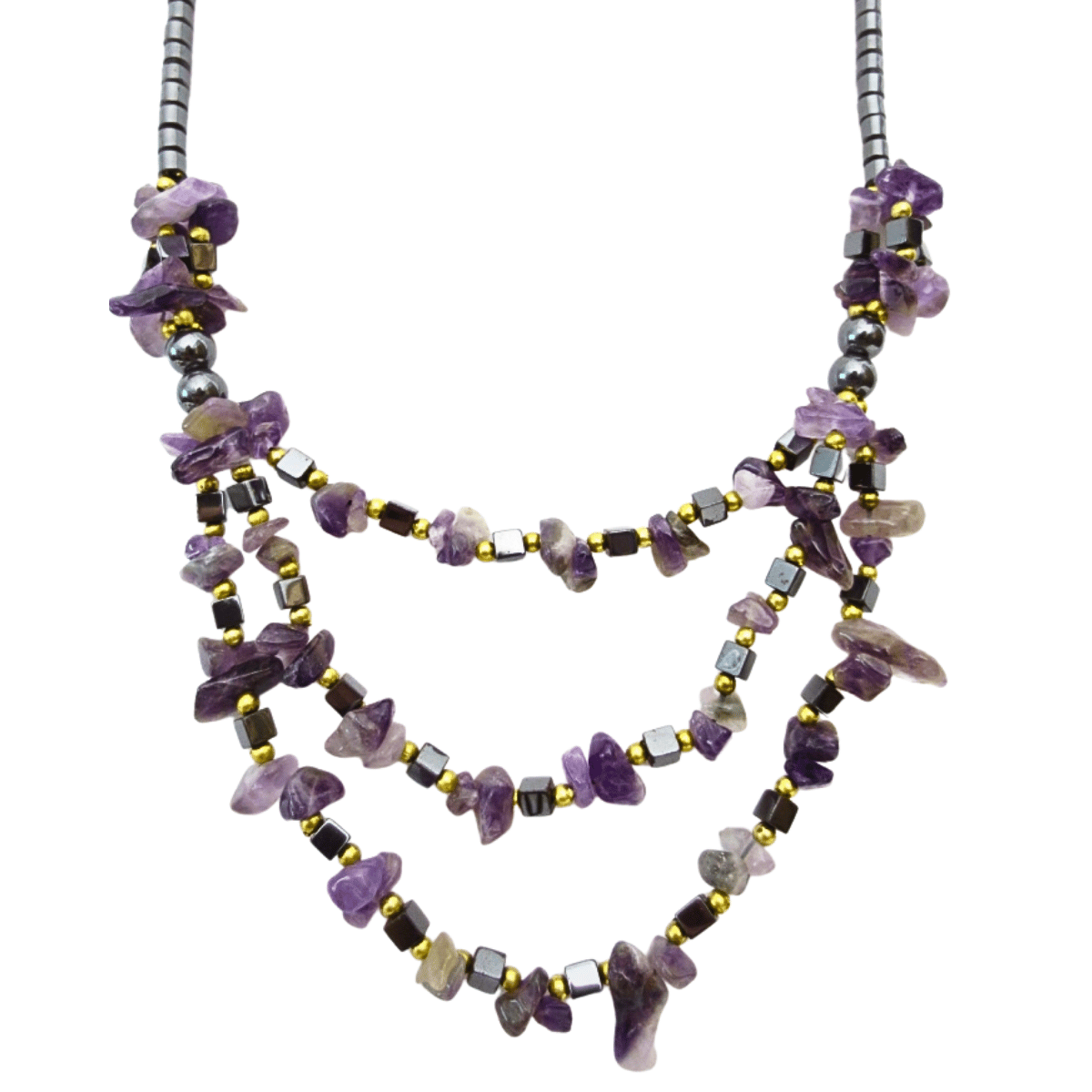 stenen en hematietketting Amethyst 3 lagen
